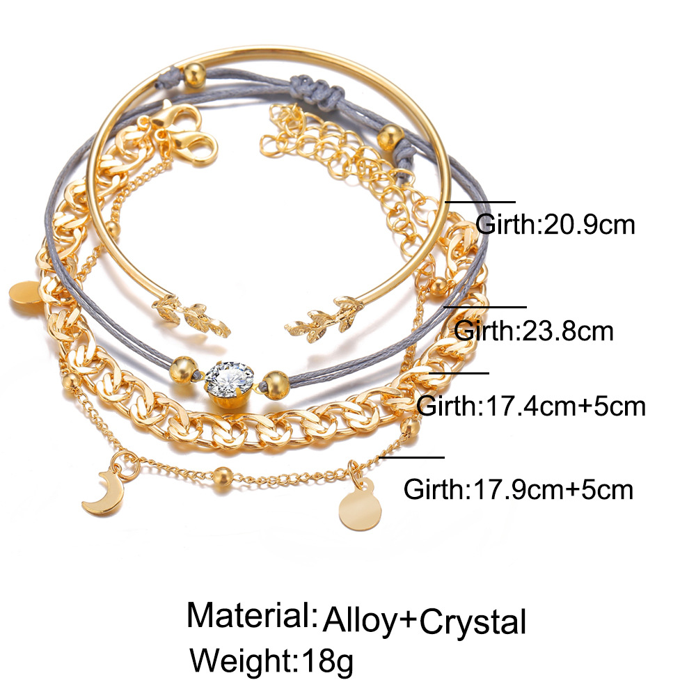 Rhinestone Bracelet  4 Piece Set Creative Simple Alloy Metal Chain Bracelet Wholesale Nihaojewelry display picture 1