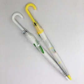 批发现货半透明雨伞直杆可以回收面料自动伞长柄伞定图片印刷