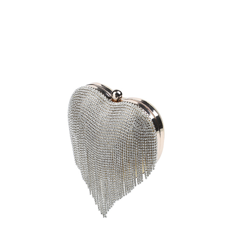 Corazón de melocotón transfronterizo Bolso de mujer borla de diamantes bolsa de amor fiesta Bolsa De noche Portátil Bolsa de mensajero de cadena entrega de una pieza