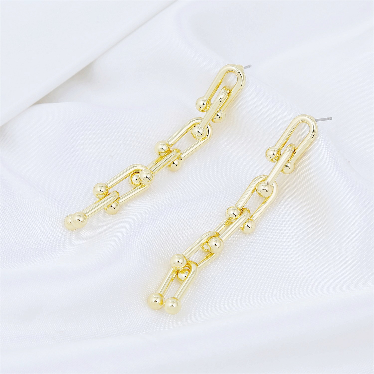 Metal Geometric Irregular Pattern Long Earrings display picture 5