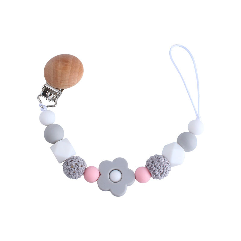 Nuevo bebé haya chupete clip bebé creativo calmante cuentas de silicona Rosa mordedor Cadena de chupete cadena anti-gota
