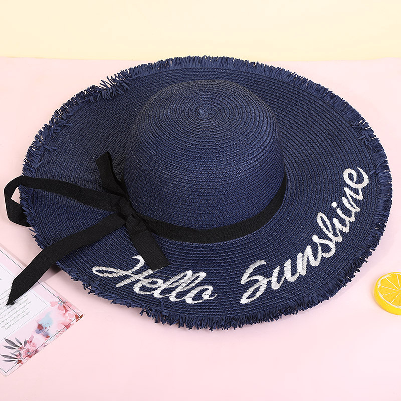 Fashion Wide-brimmed Outdoor Streamer Letter Printing Straw Sunscreen Hat display picture 7
