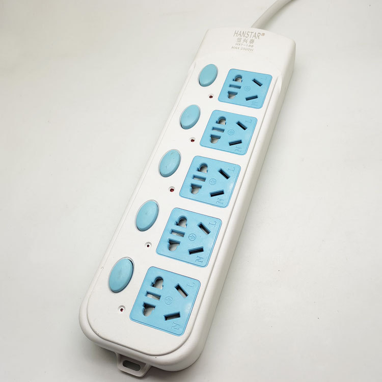 2500W带线无线插线板 155带五位独立开关安全门25孔插座