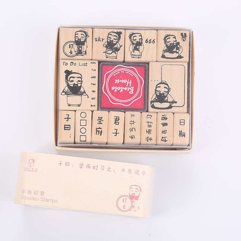Sello de diario de madera traje de madera sello de juguete de goma de dibujos animados sello de madera ventas directas de fábrica