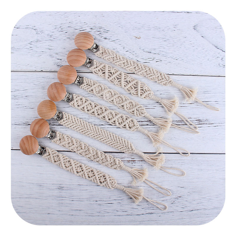 Nuevo bebé hecho a mano cuerda trenzada pezón palo Bebé creativo haya clip juguete mordedor pezón cadena