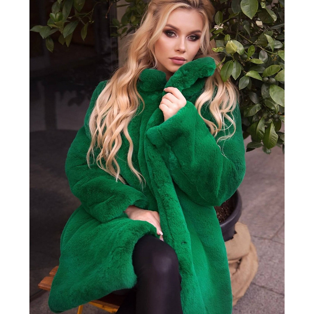 Women's Clothing Hottest Rex Rabbit Fur Coat Stand Collar Winter Fur Coat Mid Length Street Fur Coat_voghion.com