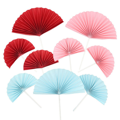 Semi-circular pink and blue folding fan sunflower paper fan flower Chinese fan birthday cake decoration plug-in