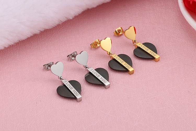 fashion stainless steel heart-shaped lettering necklace earrings set wholesale Nihaojewelry
