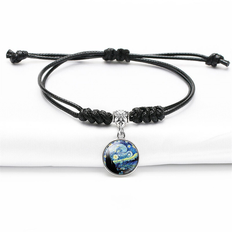 Europe and the United States hot accessories wholesale Van Gogh painting Starry Moon night wheat field Cafe bracelet black art leather hand rope