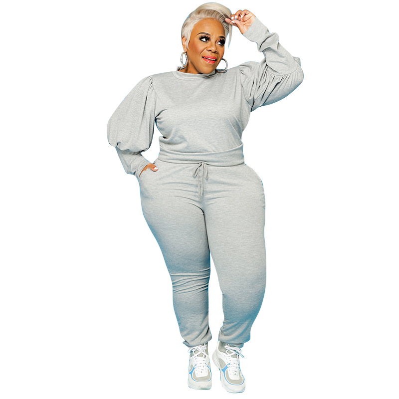 21022 Amazon factory direct knitted sweater autumn and winter fashion casual two-piece Large size women's suit