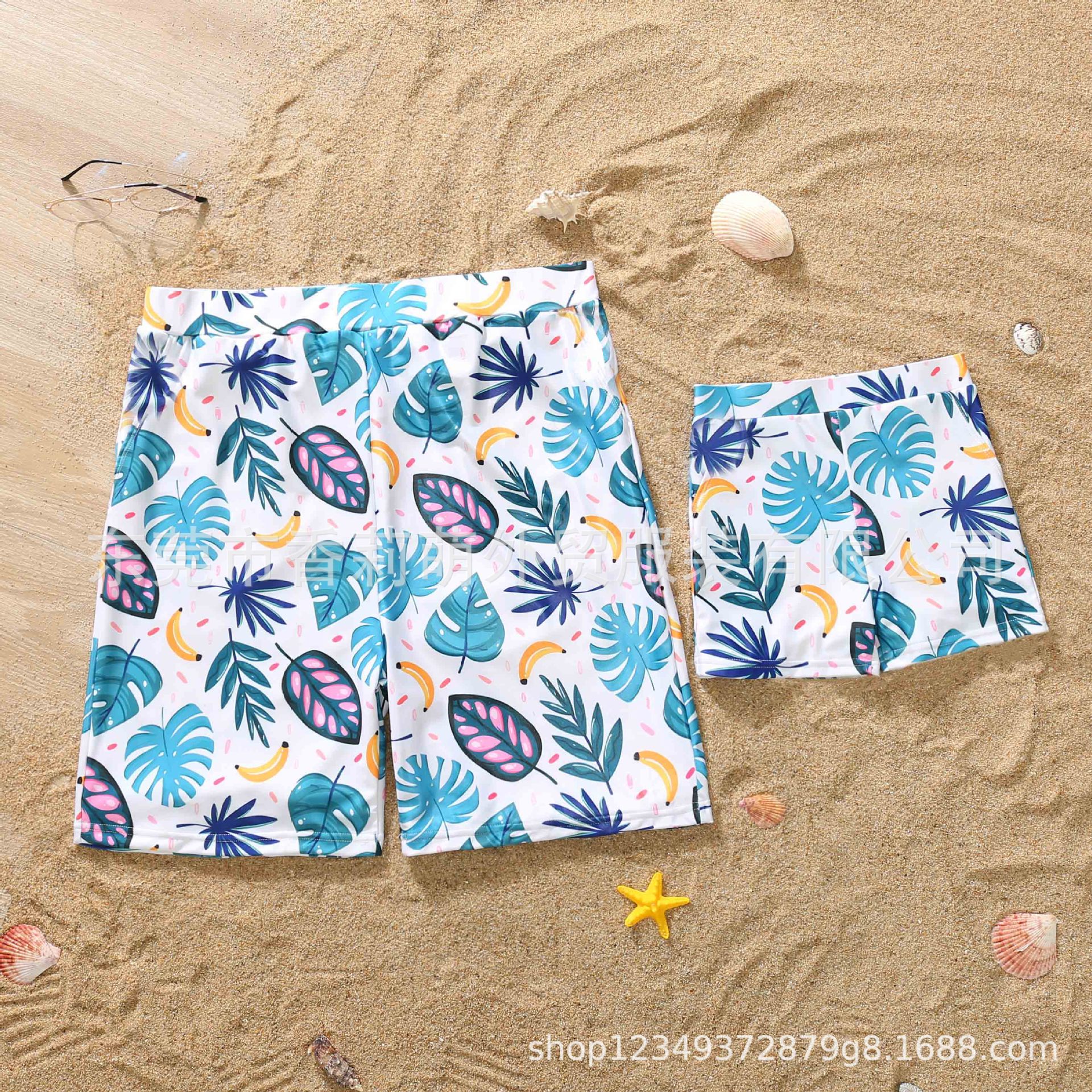 New cross border parent child family one piece swimsuit beach pants pure color bow printed swimsuit manufacturers in Europe and America