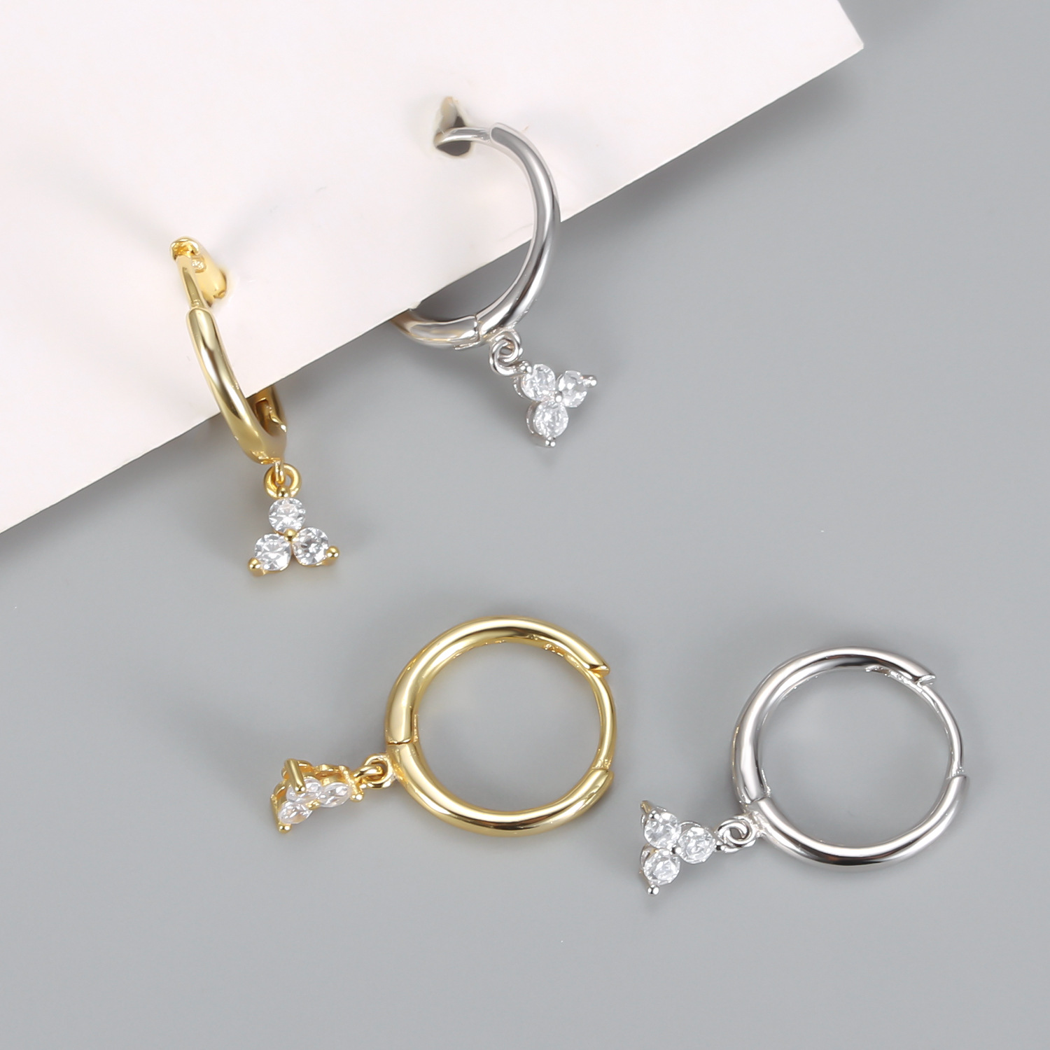 Triangle Pattern 1 Pair 925 Sterling Silver Zircon Triangle Drop Earrings