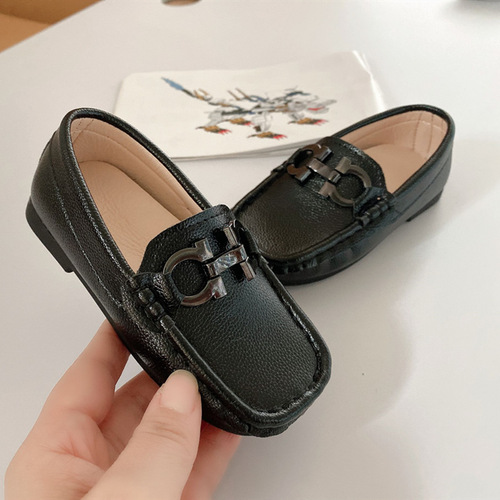 Children's small leather shoes soft sole baby toddler shoes 1-3-7 years old Korean style square toe sewing bag shoes boys' beanie shoes wholesale
