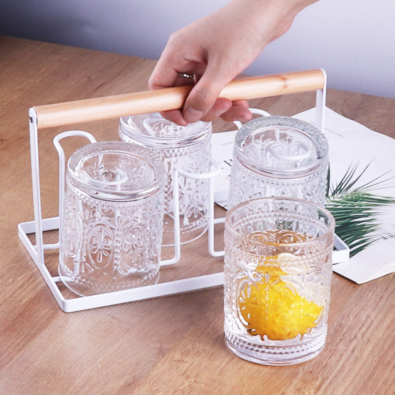 特伦森网红复古金边玻璃水杯透明杯子家用米字玻璃杯果汁冷饮料杯