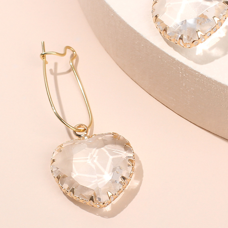 Korean Fashion Trendy Transparent Glass Diamond Earrings Love Heart-shaped Niche Sweet Earrings Wholesale Nihaojewelry display picture 7