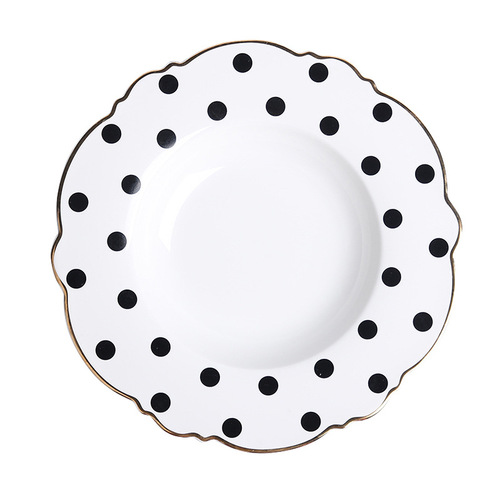 Ins Nordic-style household ceramic bowl simple tableware set dot beef plate Western dinner plate salad bowl soup noodle bowl