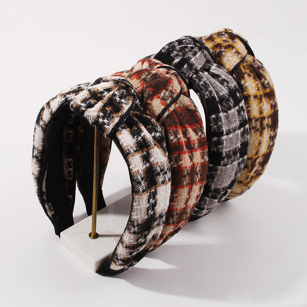 Plaid Hit Color Wide-sided Knotted Headband display picture 3