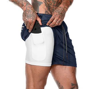 Summer cross-border sports shorts men's loose five-point mesh double-layer quick-drying pants outdoor running training basketball pants
