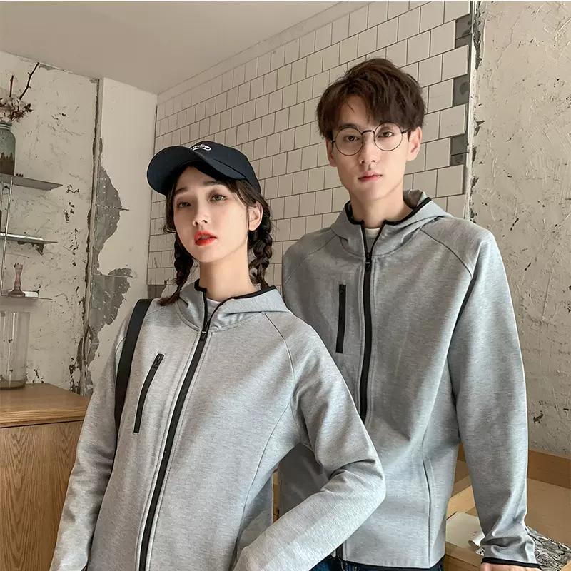 秋季情侣款纯色修身连帽卫衣工作长袖广告服装印logo印字绣花