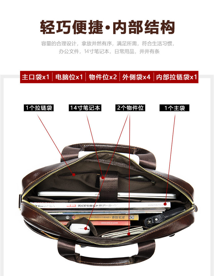 Túi công sở nam Malute da bò thật , túi xách đựng laptop 14 inch đi công tác — Cà phê đậm, Màu đen chi tiết 18