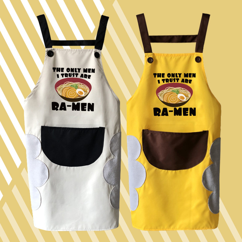 Lindo delantal doméstico de la pareja cocina impermeable a prueba de aceite de la moda de las mujeres ropa de trabajo japonesa sobretodo Impresión de logotipo impreso