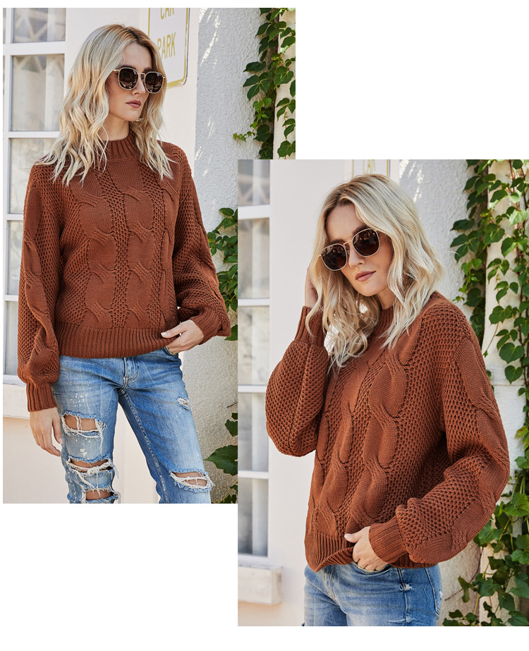 autumn and winter new solid color cable half turtleneck long-sleeved pullover sweater NSYH7106