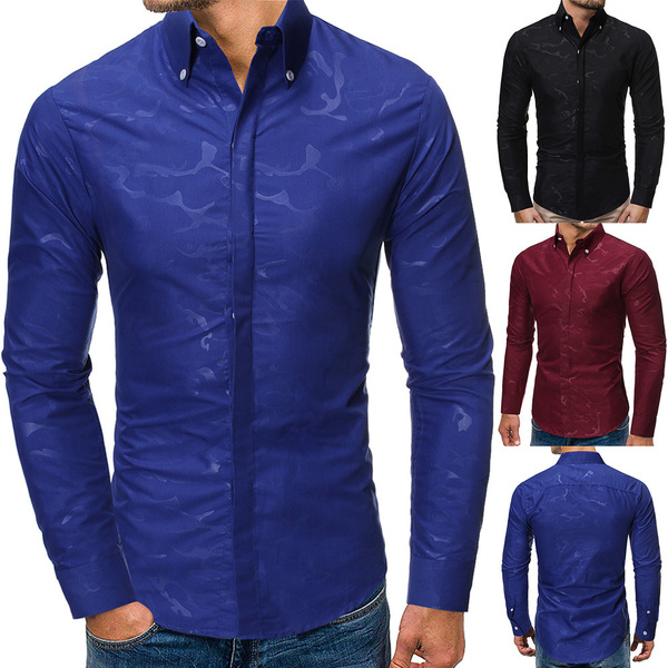 Men’s fashion camouflage printed long sleeve casual slim shirt for men