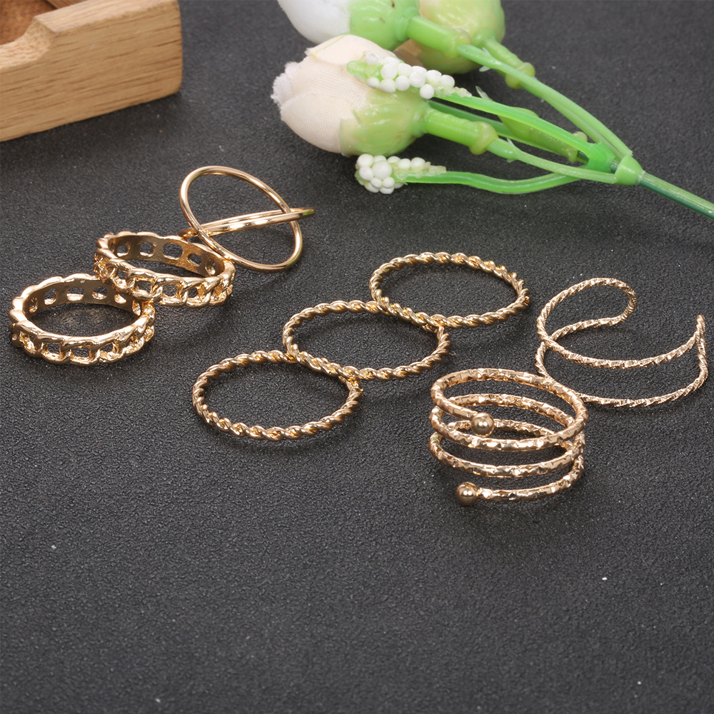 Simple Multi-layer Cross-opening Twist Ring Set 8-piece display picture 5