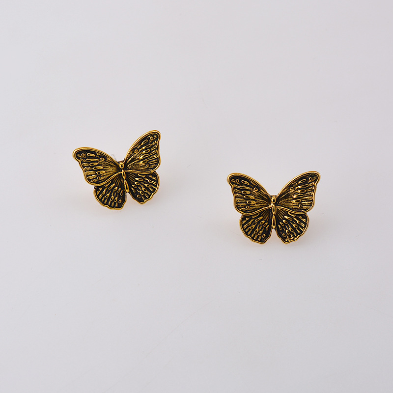 New Fashion Bronze Retro Design Sense Flower Butterfly Dark Earrings Wholesale display picture 6