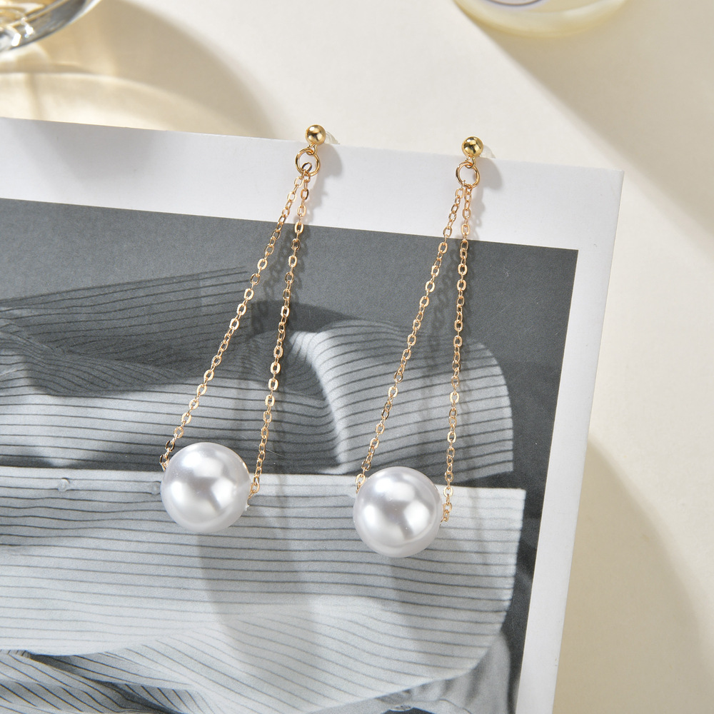 6g Weight No Inlaid Inlay Material Simple  New Long Pearl Design Earrings Wholesale