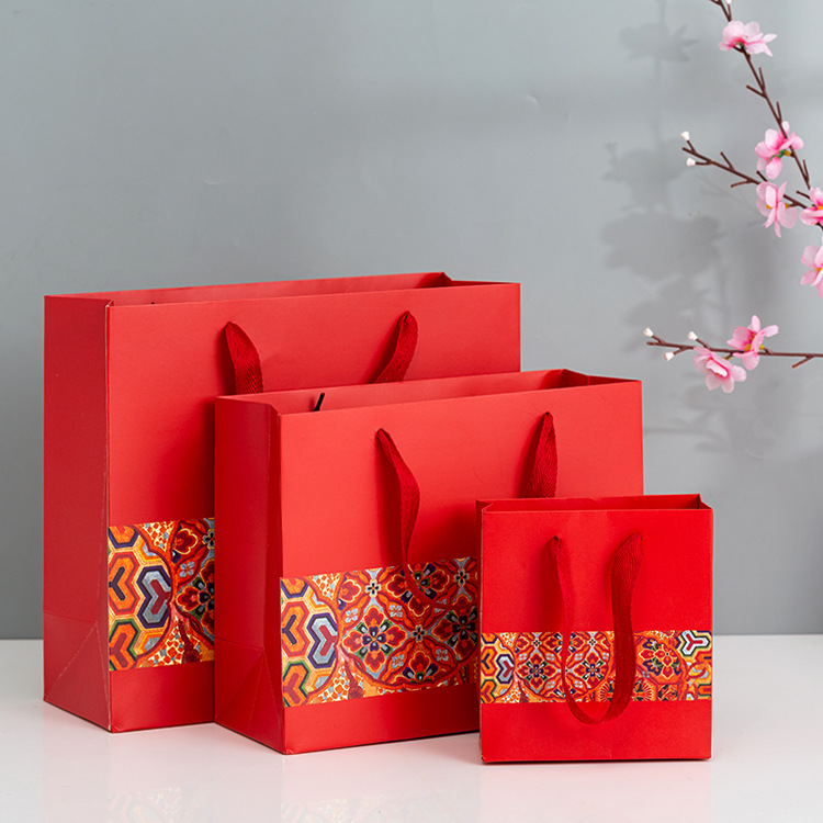 Chinese New Year Red Printed Widen Rope Gift Bag Return Gift Portable Paper Bag display picture 3