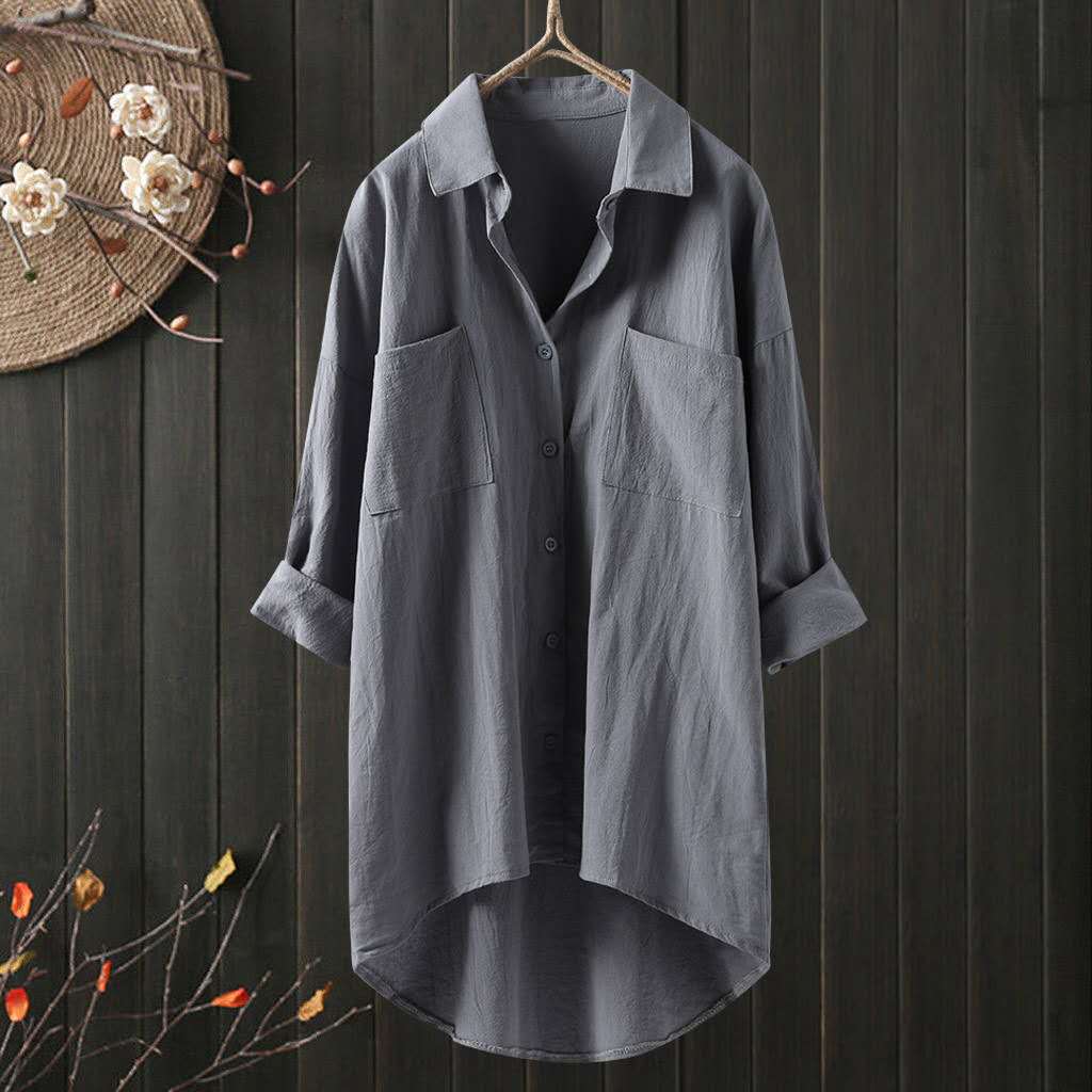Clothing New Korean Style Elegant Solid Color Cotton Linen Loose Autumn Top Women's Shirt_ecoleips.com