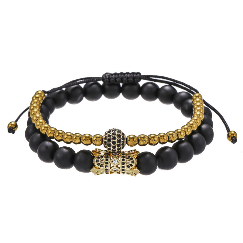 Hot-selling-stil Kreative Retro Einfache Schwarz Gefrostete Durch Zirkon Runde Röhre Kupfer Perlen Gewebte Diamant Kugel Set Armband Armband display picture 1