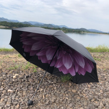 焦下同款小黑伞 黑胶防嗮UV遮阳伞 三折黑胶内花时尚迷你雨伞