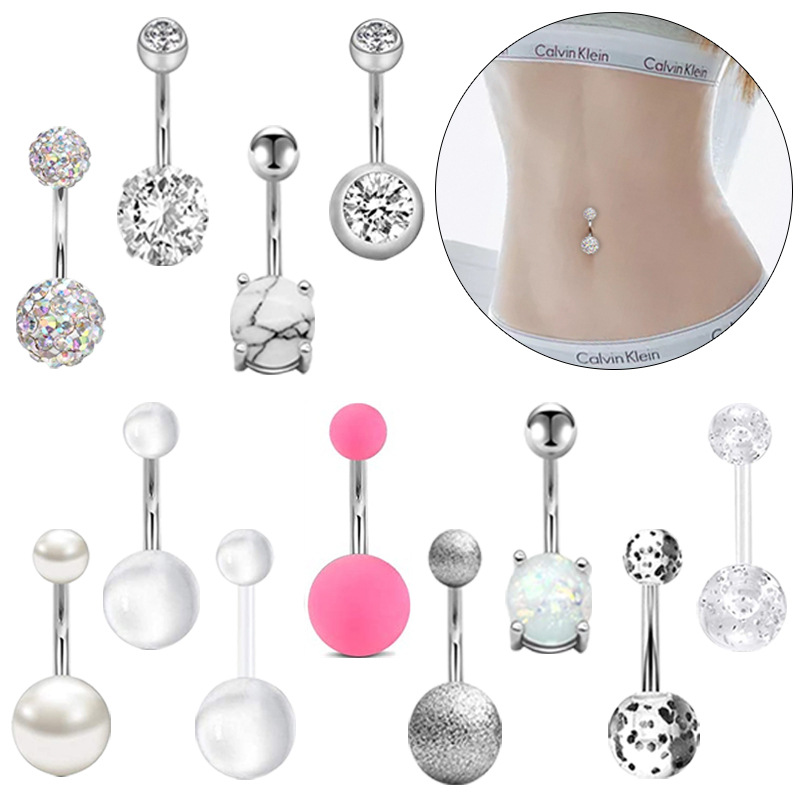 Nouveau 12 Pièces Boule En Céramique Souple Zircon Acrylique Divers Bijoux Piercing Nombril display picture 4