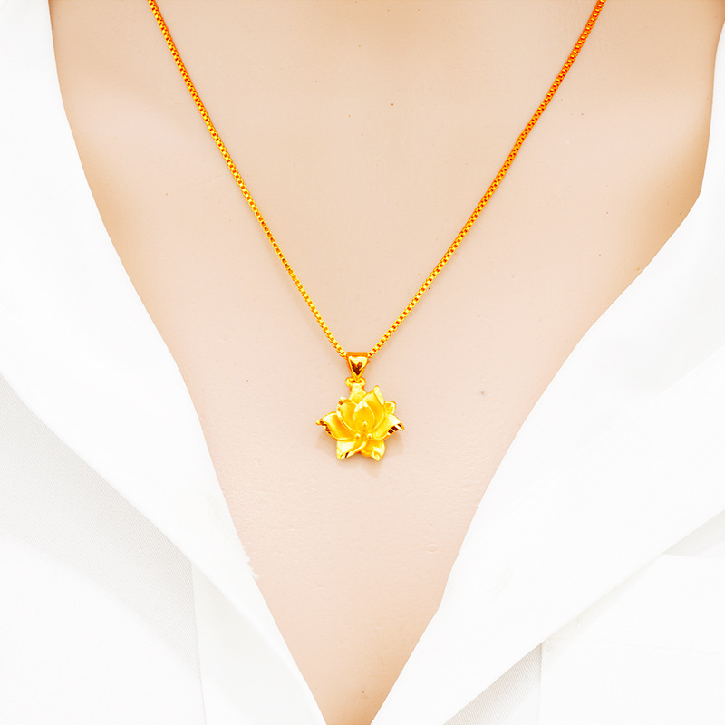 Moda imitación 24K oro real loto colgante regalo para novias mujer simple Vietnam oro loto colgante joyería