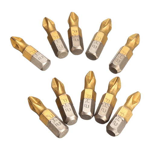 10 anti-slip titanium-plated bits, short screwdriver screwdriver, hexagonal screwdriver, 25MM long PH2