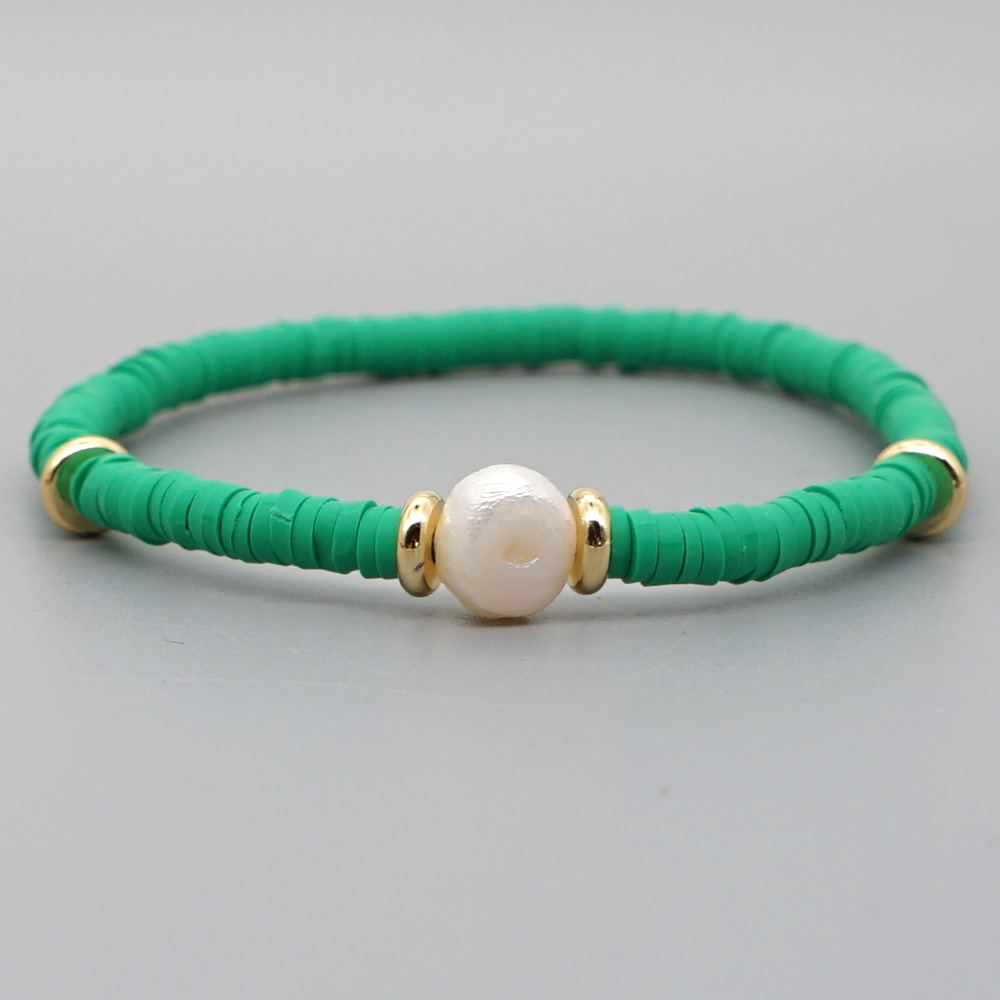 Fashion Bohemian Beach Style Natural Baroque Pearl Color Soft Ceramic Letter Bracelet For Women display picture 1