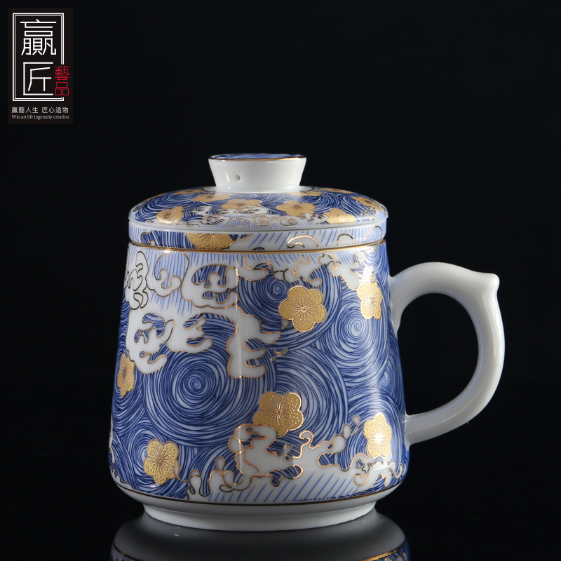 Winjiang esmalte Taza de cerámica té separación personal Oficina taza de té con tapa logo letras