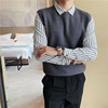 2020 Autumn and winter stripe Shirt collar False two sweater man knitting Sweater business affairs leisure time grey Internal lap jacket