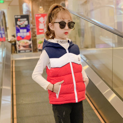 欧美风秋冬儿童羽绒棉马甲校服童装小童连帽马夹男童女幼儿园园服|ms