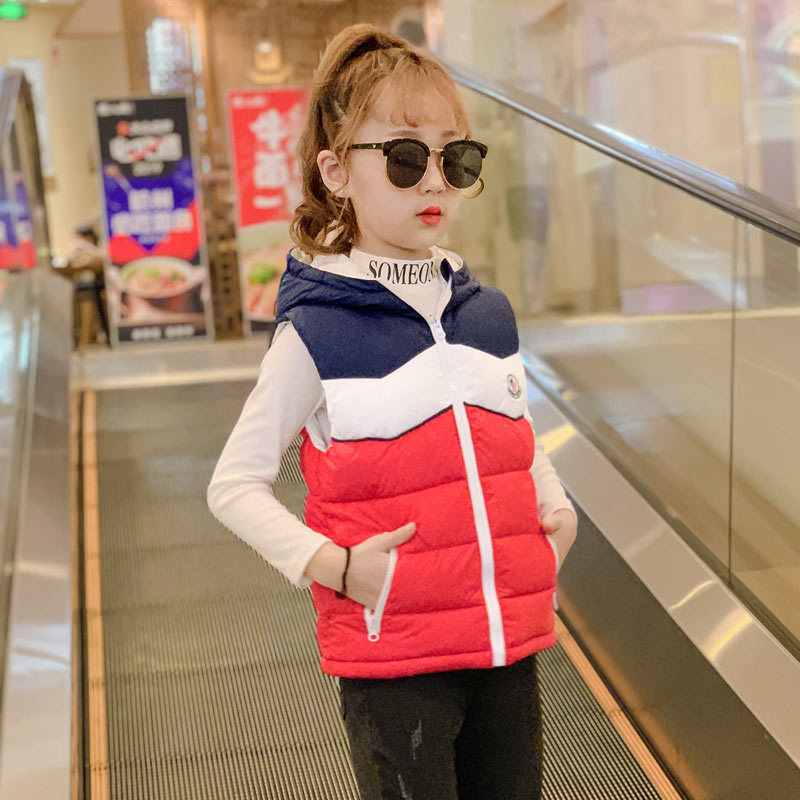 欧美风秋冬儿童羽绒棉马甲校服童装小童连帽马夹男童女幼儿园园服|ms