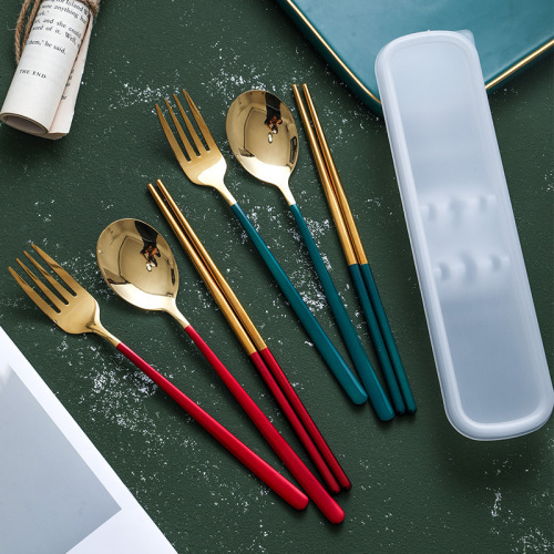 304不锈钢叉勺筷三件便捷餐具套装 学生户外公勺公筷礼品LOGO印刷