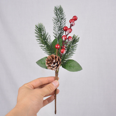 圣诞仿真松针浆果枝圣诞节礼盒佩花家居摆设亚马逊货源支持定制