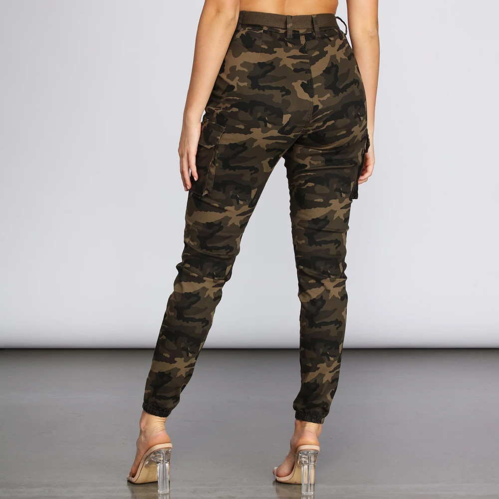 Robe femme slim imprimé camouflage décontracté petit pied pantalon_voghion.com