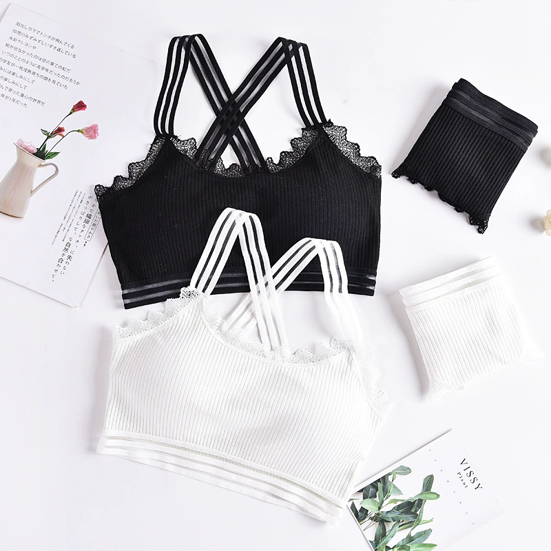 Обернутая на спине грудь из высокоэластичного хлопка в Корейском стиле без стального кольца из полыни, приятная для кожи антибактериальная подкладка, топ, нижнее белье, костюм