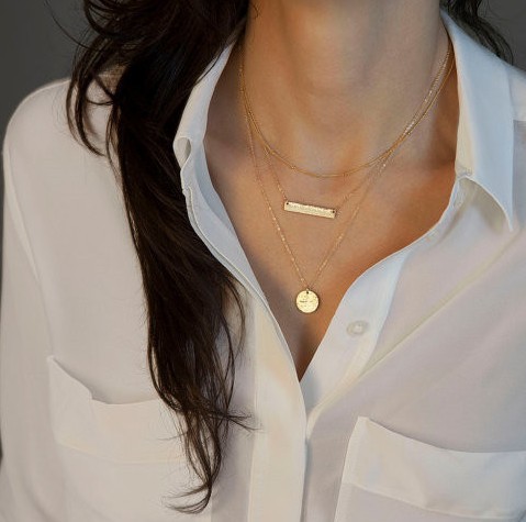 Simple geometric sequin pendant multi-layer necklace