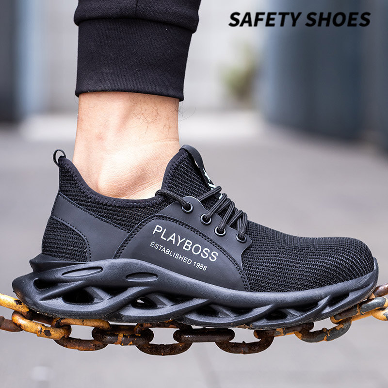 跨境新款劳保鞋户外防砸防刺穿防护鞋凯夫拉轻便透气时尚安全鞋