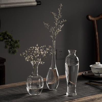 简约透明玻璃花瓶厂家批发家居客厅装饰花插轻奢禅意水培花器