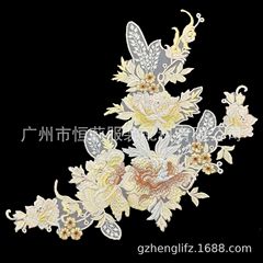 廠家時尚密品質歐根紗花朵刺繡補丁貼 旗袍演出服禮服繡花輔料